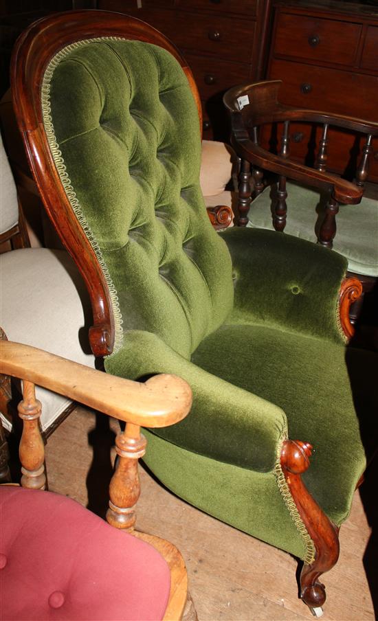 Mid Victorian mahogany buttoned backed armchair
